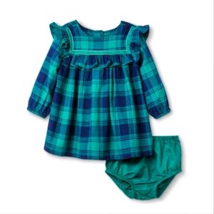 2 piece set Mid Tier Mini Dress with Bloomers Green and Navy Blue Flannel Plaid